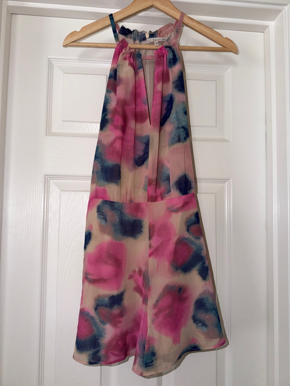 Rachel Roy 6 Sleeveless Watercolor Halter Romper in Pink and Navy